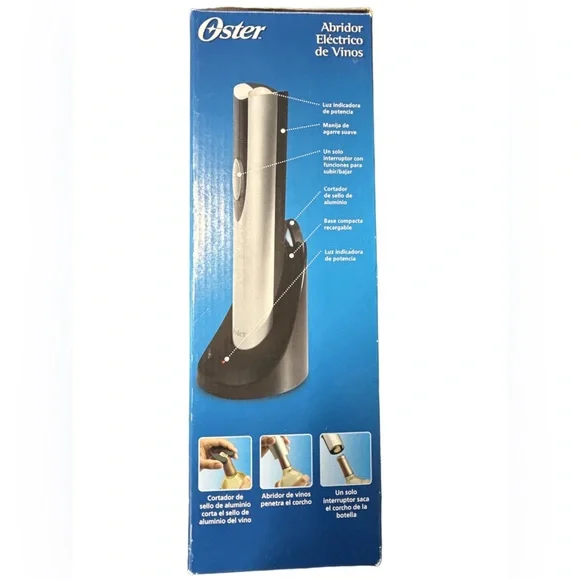 Oster Electric Wine Opener foil cutter model 4207 silver cordless new in box - Picture 2 of 7